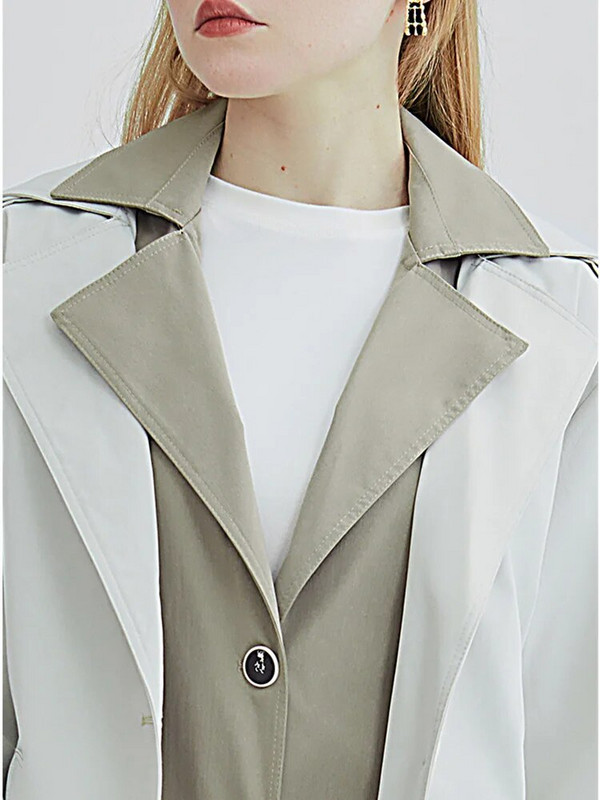 [EAM] Naiste beež värviplokk suure suurusega kaevikus uus rev, pikkade varrukatega avaralt liibuv tuulepluus, mood kevad-sügis 2023 1DF5020