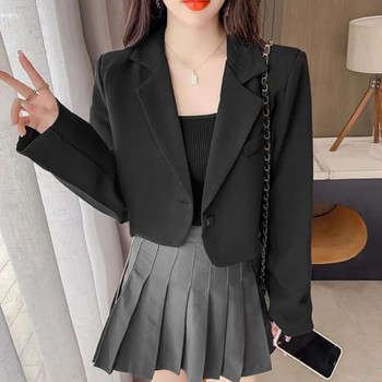Lucyever Κορεατικά Cropped Blazers Γυναικεία μονόχρωμα Απλή ενδύματα με ένα κουμπί για εφήβους Μακρυμάνικο κοστούμι γραφείου