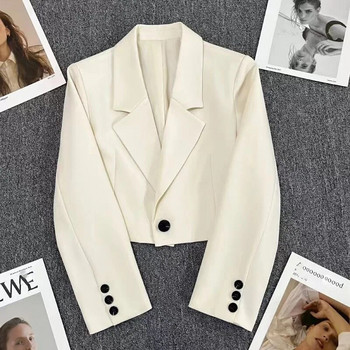 Lucyever Κορεατικά Cropped Blazers Γυναικεία μονόχρωμα Απλή ενδύματα με ένα κουμπί για εφήβους Μακρυμάνικο κοστούμι γραφείου