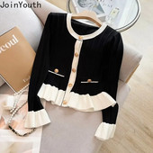 Sweet Cardigan Naiste riided O-kaelusega sleeve tuunika Sueter Mujer volangid Vintage kootud kampsun mantel Korea Pull Femme