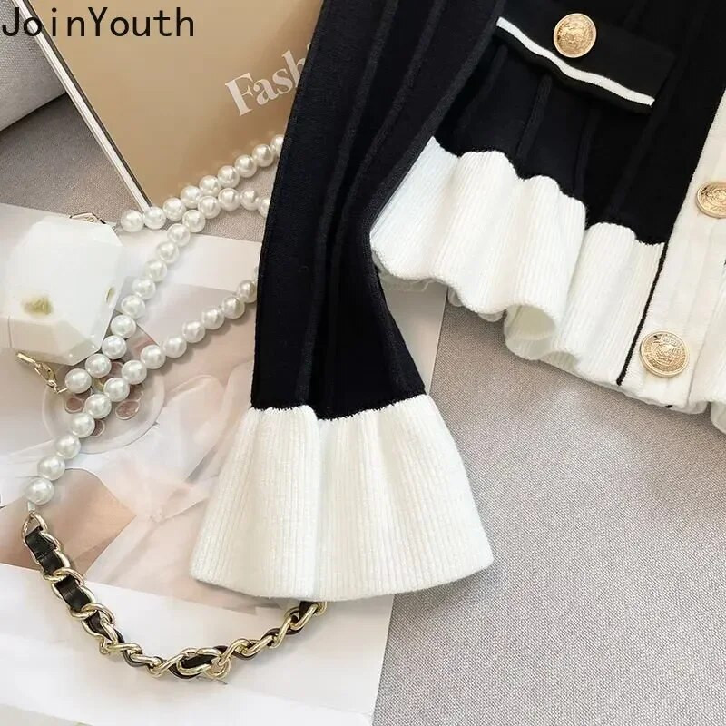 Sweet Cardigan Naiste riided O-kaelusega sleeve tuunika Sueter Mujer volangid Vintage kootud kampsun mantel Korea Pull Femme