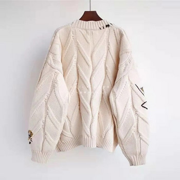 Άνοιξη 2022 Γυναικείο πουλόβερ Ζεστό πλεκτό πουλόβερ Μπουφάν με χαλαρή τσέπη Κέντημα μόδας πλεκτό Ζακέτα Γυναικείο μπουφάν