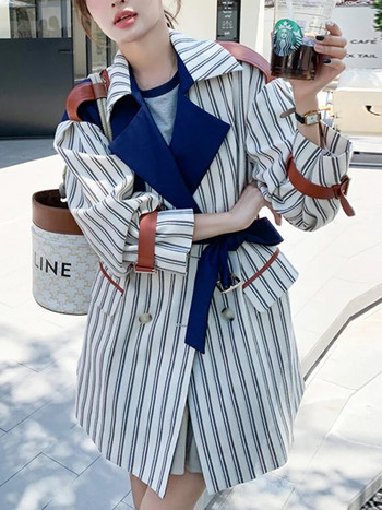 [EWQ] Chic Streak Windbreake Long Sleeve Patchwork Color Contrast Дамско облекло Голям размер Тренчкот 2023 Есенни връхни дрехи 6O051
