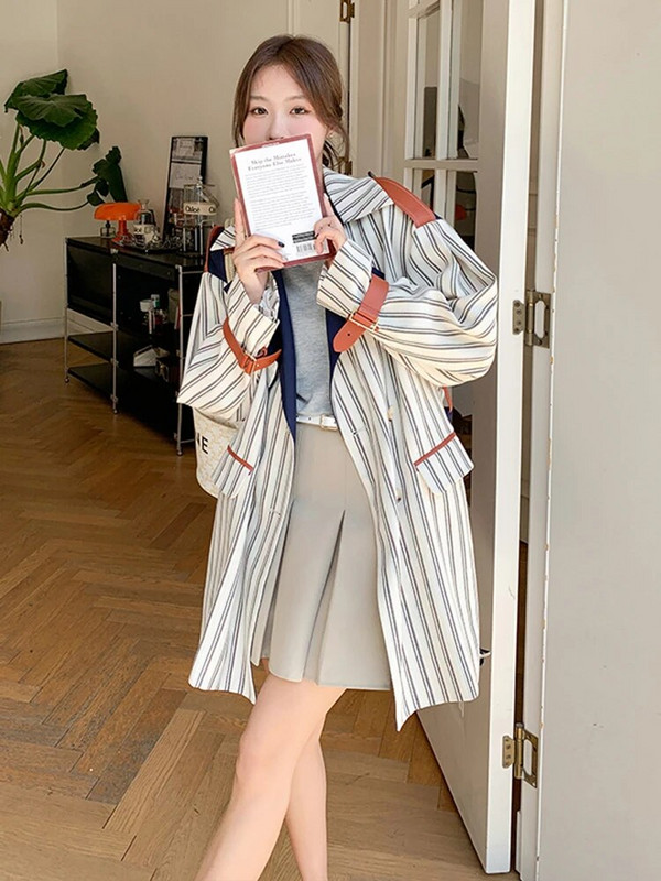 [EWQ] Chic Streak Tuulejooke pikkade varrukatega, värvi kontrastsusega naiste riided, suur mantel 2023. aasta sügisriided 6O051