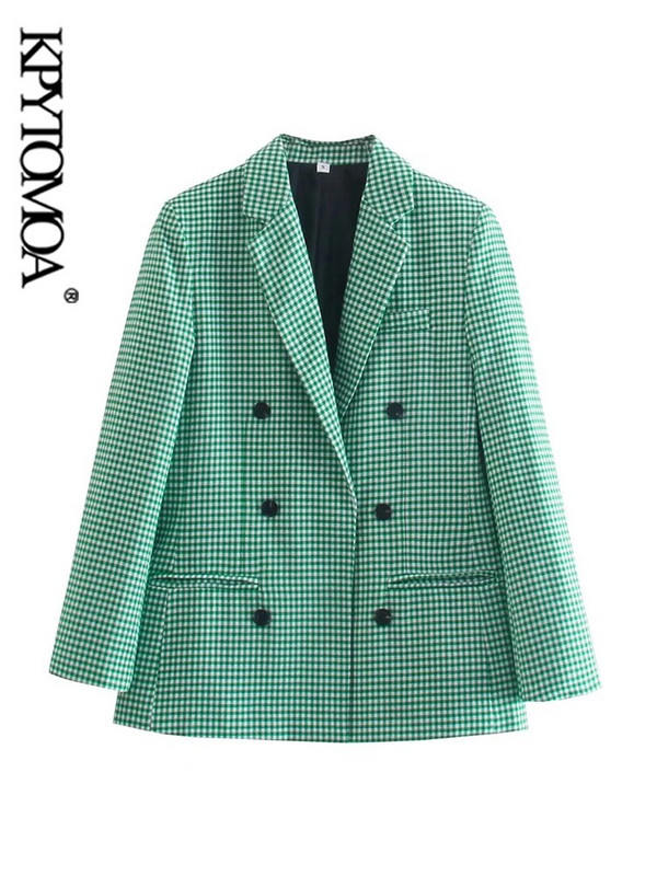 KPYTOMOA Naiste moerõivad Kontorirõivad Kahe rinnaga tšekiga bleiserid Mantel Vintage pikkade varrukatega taskud Naiste ülerõivad šikid topsid