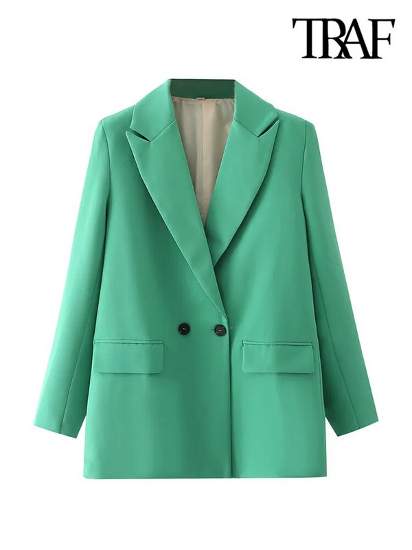 TRAF naiste mood, kaherealised kontorirõivad bleisermantel Vintage sälkudega krae, pikkade varrukatega naiste ülerõivad stiilsed topid