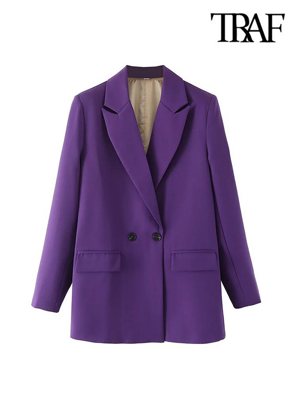 TRAF naiste mood, kaherealised kontorirõivad bleisermantel Vintage sälkudega krae, pikkade varrukatega naiste ülerõivad stiilsed topid