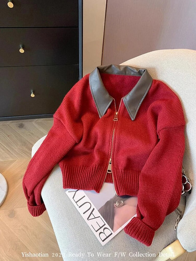 Prantsuse vintage kootud pullover naiste klassikaline ülisuur kampsun, allakäiva kraega pikkade varrukatega kardigan Korea Y2K tänavarõivad