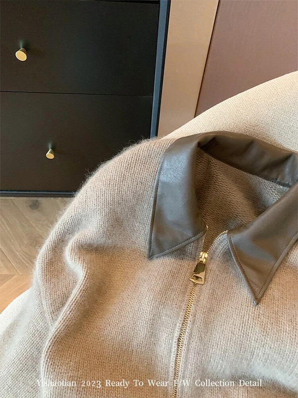 Prantsuse vintage kootud pullover naiste klassikaline ülisuur kampsun, allakäiva kraega pikkade varrukatega kardigan Korea Y2K tänavarõivad