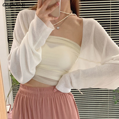 Knitted Cardigans Women Sunscreen Hotsweet Elegant Summer Fashion Long Sleeve Solid Loose All-match Sexy Female Ulzzang Casual