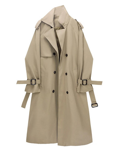 [EAM] Γυναικείο Χακί Μεγάλο Μέγεθος Μακρύ Τάφρο Νέο Πέτο Μακρυμάνικο Χαλαρή Εφαρμογή Windbreaker Fashion Tide Άνοιξη Φθινόπωρο 2023 1DF2124