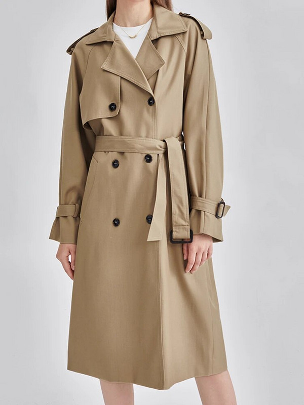 [EAM] Γυναικείο Χακί Μεγάλο Μέγεθος Μακρύ Τάφρο Νέο Πέτο Μακρυμάνικο Χαλαρή Εφαρμογή Windbreaker Fashion Tide Άνοιξη Φθινόπωρο 2023 1DF2124