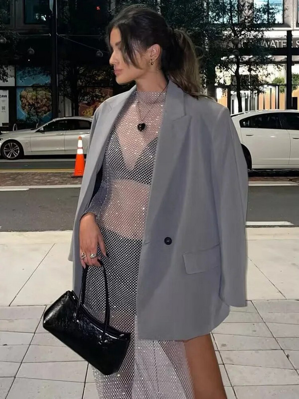 TRAF 2023 Long Blazer Γυναικείο Ανδρικό Γυναικείο Μπλέιζερ Γυναικείο Διπλό Γυναικείο Σακάκι Ανοιξιάτικο μακρυμάνικο παλτό για γυναίκες