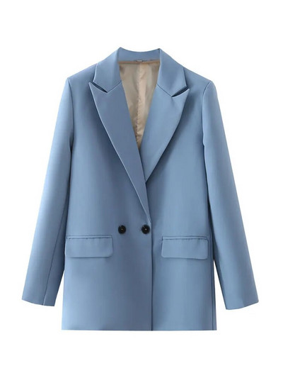 TRAF Γυναικεία Κομψά Γυναικεία Γυναικεία Γυναικεία Γυναικεία Εξωτερικά Ενδύματα με Διπλό Μόδα Vintage Παλτό με οδοντωτό γιακά με μακρυμάνικο γυναικείο μοντέρνο μπλουζάκι