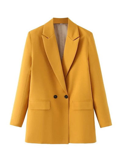 TRAF Γυναικεία Κομψά Γυναικεία Γυναικεία Γυναικεία Γυναικεία Εξωτερικά Ενδύματα με Διπλό Μόδα Vintage Παλτό με οδοντωτό γιακά με μακρυμάνικο γυναικείο μοντέρνο μπλουζάκι