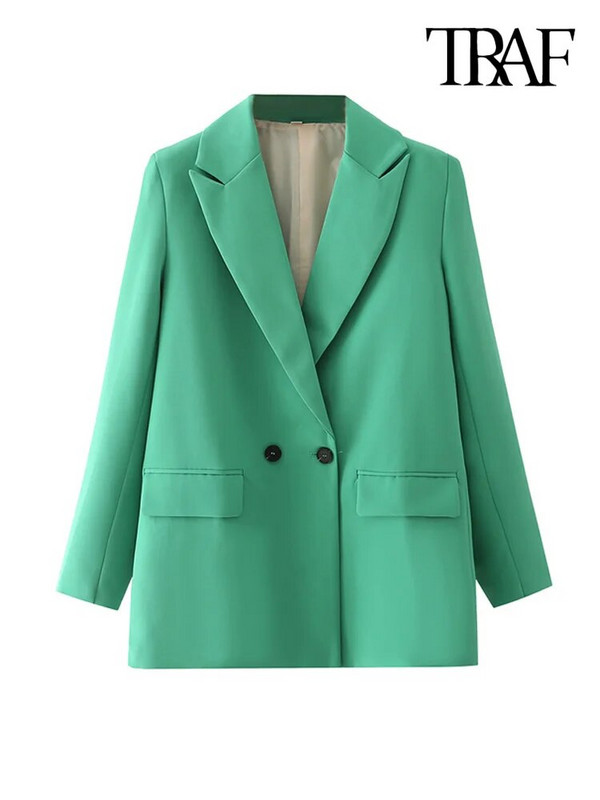 TRAF Γυναικεία Κομψά Γυναικεία Γυναικεία Γυναικεία Γυναικεία Εξωτερικά Ενδύματα με Διπλό Μόδα Vintage Παλτό με οδοντωτό γιακά με μακρυμάνικο γυναικείο μοντέρνο μπλουζάκι