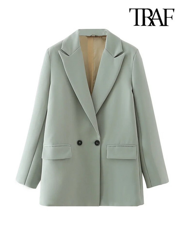 TRAF Γυναικεία Κομψά Γυναικεία Γυναικεία Γυναικεία Γυναικεία Εξωτερικά Ενδύματα με Διπλό Μόδα Vintage Παλτό με οδοντωτό γιακά με μακρυμάνικο γυναικείο μοντέρνο μπλουζάκι
