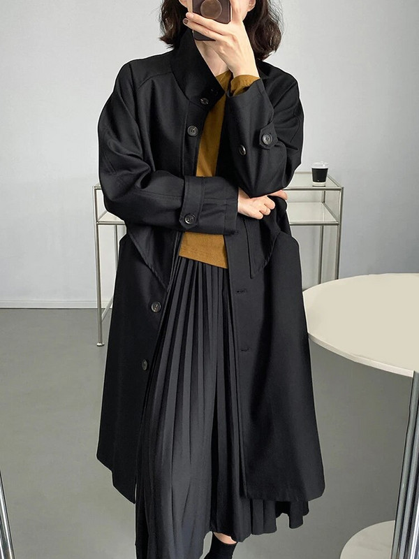 [EAM] Naiste khaki ebaregulaarne, suure suurusega kraav, uus krae, pikkade varrukatega tuulepluus Moodne mõõn, kevad sügis 2023 1DH0483