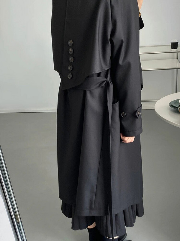 [EAM] Naiste khaki ebaregulaarne, suure suurusega kraav, uus krae, pikkade varrukatega tuulepluus Moodne mõõn, kevad sügis 2023 1DH0483