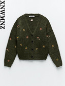 XNWMNZ γυναικεία vintage πλεκτή ζακέτα με κέντημα Μακριά μανίκια με ραβδώσεις με λαιμόκοψη σε σχήμα V Ζακέτα Γυναικεία Κομψό πουλόβερ Εξωτερικά ρούχα