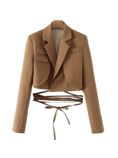 KPYTOMOA naistemood seotud kärbitud bleisermantliga Vintage pikkade varrukatega naiste ülerõivad Chic Veste Femme