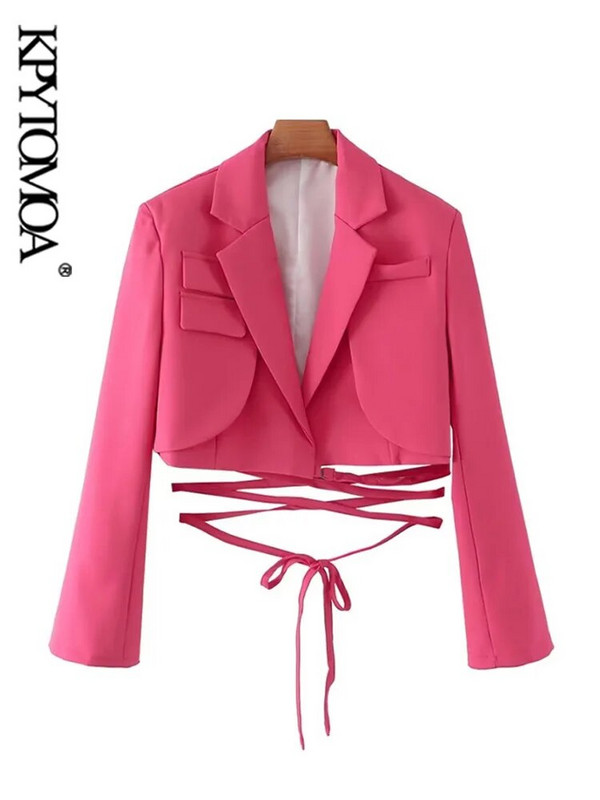 KPYTOMOA naistemood seotud kärbitud bleisermantliga Vintage pikkade varrukatega naiste ülerõivad Chic Veste Femme