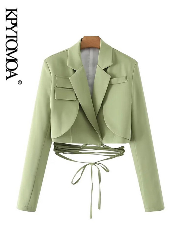 KPYTOMOA naistemood seotud kärbitud bleisermantliga Vintage pikkade varrukatega naiste ülerõivad Chic Veste Femme