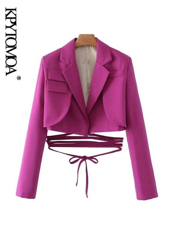 KPYTOMOA naistemood seotud kärbitud bleisermantliga Vintage pikkade varrukatega naiste ülerõivad Chic Veste Femme