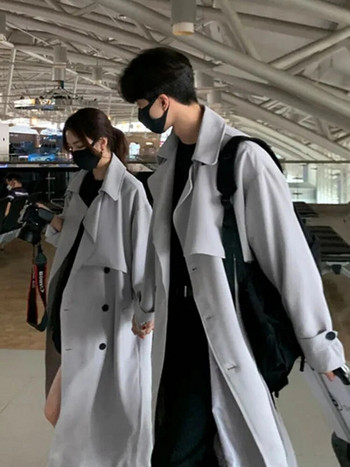 Ежедневни любители Двуредни дълги тренчкоти Корейски модни якета за двойки Палта с високо качество Пролет Есен Ново облекло Chaqueta