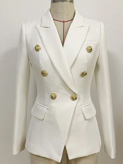 HIGH STREET 2023 klassikaline barokkstiilis disainjakk naiste metallist lõvinööpidega kaherealine tekstuurne bleiser piparmündiroheline