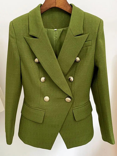 HIGH STREET 2023 klassikaline barokkstiilis disainjakk naiste metallist lõvinööpidega kaherealine tekstuurne bleiser piparmündiroheline