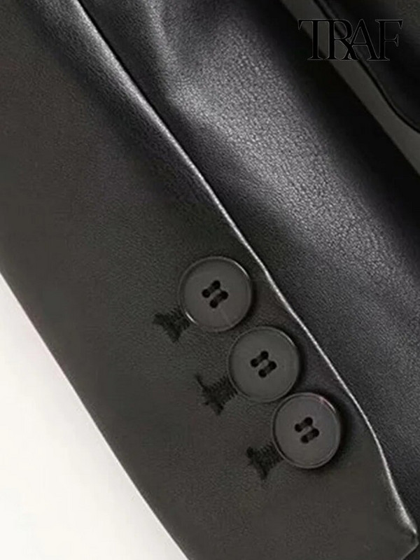 TRAF Naiste Mood Kunstnahast lahtine bleisermantel Vintage pikkade varrukatega klapitaskud Naiste pealisrõivad Chic Veste Femme