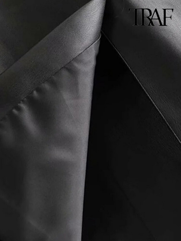 TRAF Naiste Mood Kunstnahast lahtine bleisermantel Vintage pikkade varrukatega klapitaskud Naiste pealisrõivad Chic Veste Femme