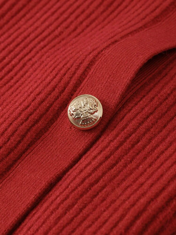 Χριστουγεννιάτικη κόκκινη πλεκτή γυναικεία ζακέτα 2023 Φθινοπωρινό κομψό μακρυμάνικο πουλόβερ με μονό στήθος Γυναικείο παλτό τσέπης