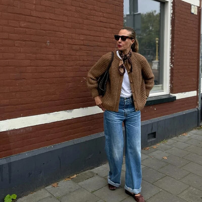 Χριστουγεννιάτικη κόκκινη πλεκτή γυναικεία ζακέτα 2023 Φθινοπωρινό κομψό μακρυμάνικο πουλόβερ με μονό στήθος Γυναικείο παλτό τσέπης