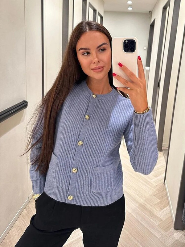 Χριστουγεννιάτικη κόκκινη πλεκτή γυναικεία ζακέτα 2023 Φθινοπωρινό κομψό μακρυμάνικο πουλόβερ με μονό στήθος Γυναικείο παλτό τσέπης