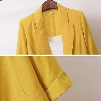 Модно дамско яке Едноцветно жълто черно памучно платно Свободно палто с голям размер Нови пролетни летни якета 2023 OL Дамски костюм