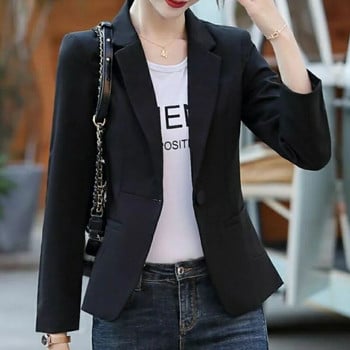 PEONFLY Women Blazer 2023 Formal Blazers Lady Office Τσέπες με ένα κουμπί Μπουφάν Παλτό Slim μαύρο γυναικείο μπλέιζερ Femme μπουφάν