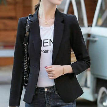 PEONFLY Women Blazer 2023 Formal Blazers Lady Office Τσέπες με ένα κουμπί Μπουφάν Παλτό Slim μαύρο γυναικείο μπλέιζερ Femme μπουφάν