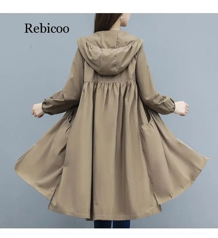 Kevadsuvi uus kapuutsiga sirge mantel naiste pikk vabas suuruses jokermantel, lukuga naiste treppmantel