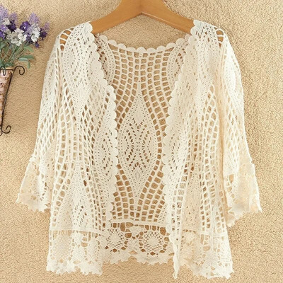 Kootud kampsun jakk naiste kevadsuvi uus 2023 õõnes sall lühike päikesekindlad topid Naiste vabaaja Täiesti sobiv õhuke naiste mantel