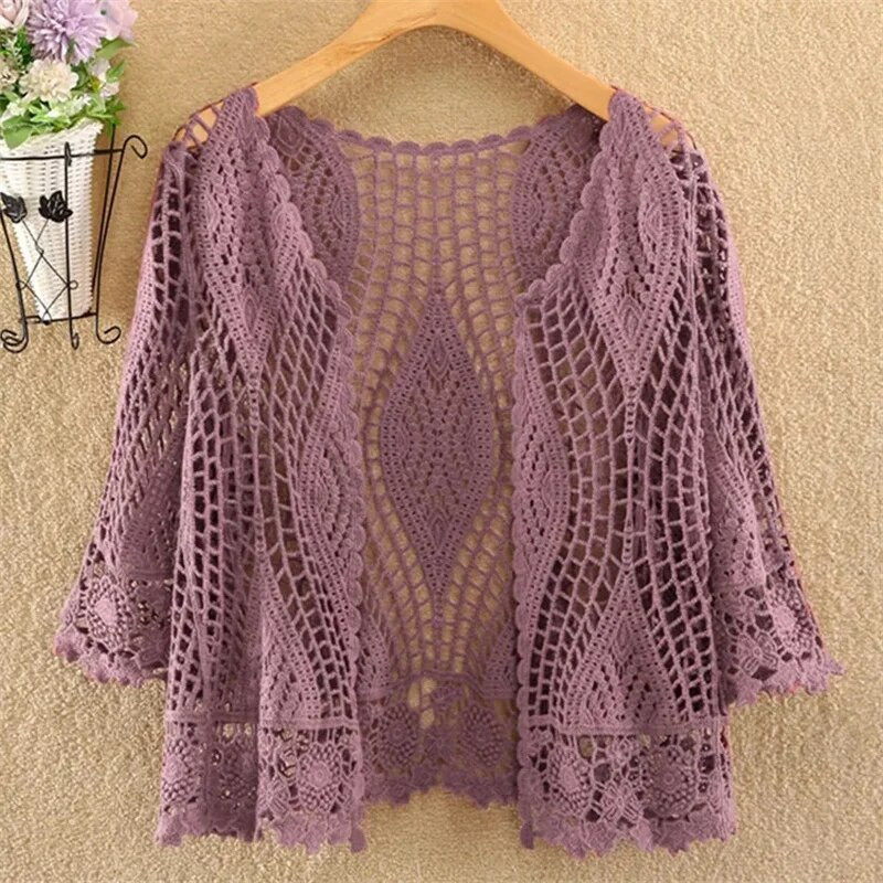 Kootud kampsun jakk naiste kevadsuvi uus 2023 õõnes sall lühike päikesekindlad topid Naiste vabaaja Täiesti sobiv õhuke naiste mantel