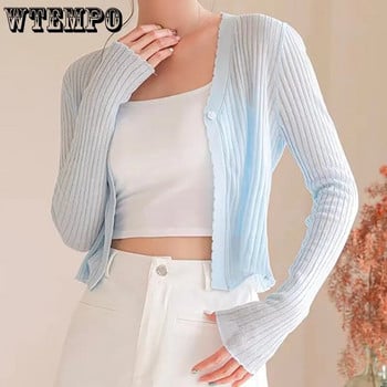 WTEMPO Ice Silk πλεκτά αντηλιακά ζακέτες Γυναικείες νέες καλοκαιρινές λεπτές κουμπιά Shawla Smock μασίφ κοντά πουκάμισα με κλιματισμό Παλτό