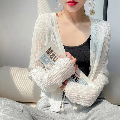 WTEMPO ledo šilko megzti kardiganai nuo saulės, moteriški nauji vasariniai ploni Shawla Button Smock kieti trumpi marškiniai su oro kondicionieriumi Paltai