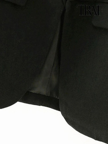 TRAF Γυναικεία ρούχα γραφείου Βασικό μαύρο σακάκι παλτό Vintage πλισέ μανίκια τσέπες Γυναικεία πανωφόρια κομψά μπλουζάκια