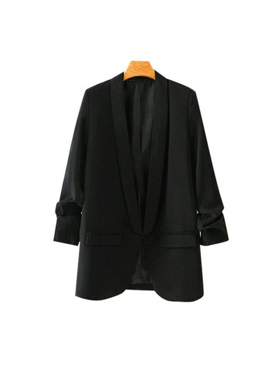 TRAF Ženska modna uredska odjeća Osnovni crni blejzer kaput Vintage plisirani džepovi na rukavima Ženska gornja odjeća Chic Topovi