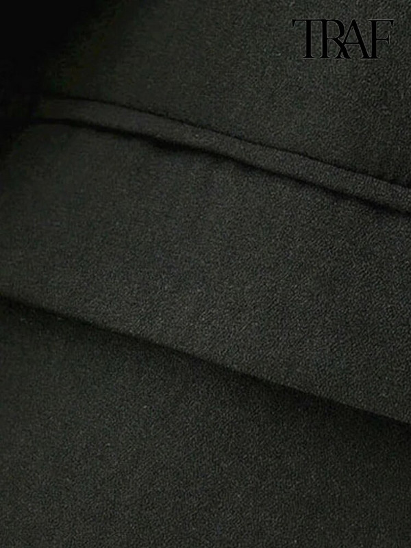 TRAF Ženska modna uredska odjeća Osnovni crni blejzer kaput Vintage plisirani džepovi na rukavima Ženska gornja odjeća Chic Topovi