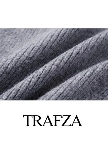 Γυναικείο πλεκτό μπουφάν με φερμουάρ TRAFZA 2023 Y2K Φθινοπωρινό, χαλαρό, στρογγυλό λαιμό, Γυναικείο πουλόβερ Κοντό παλτό χοντρό