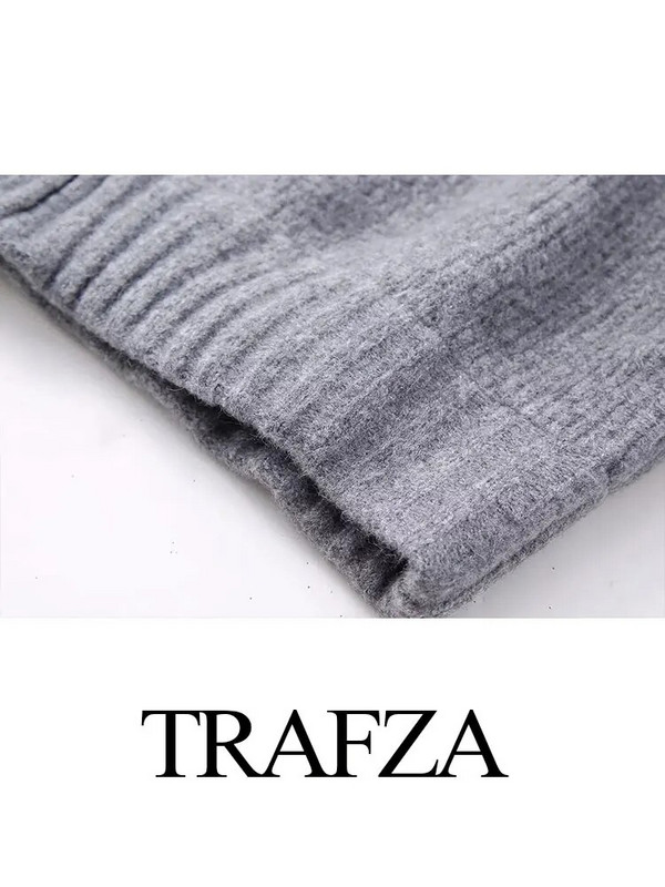 Γυναικείο πλεκτό μπουφάν με φερμουάρ TRAFZA 2023 Y2K Φθινοπωρινό, χαλαρό, στρογγυλό λαιμό, Γυναικείο πουλόβερ Κοντό παλτό χοντρό