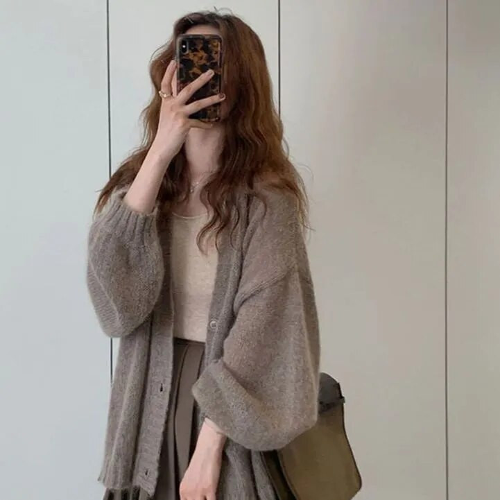 Yasuk sügistalvine vabaaja naiste triiksärgid Lihtne pehme kootud kampsun Õrn soe kampsun mantel Temperament kontori-daam